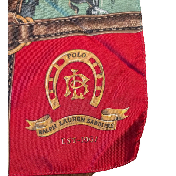VINTAGE Ralph Lauren Silk Scarf Equestrian Horses Polo Made in Japan 35 x 35 - Picture 6 of 9